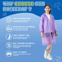Imperméables bleus réutilisables avec capuche et manches Ponchos de pluie pour enfants pour garçons et filles Taille libre Housse de pluie portable
