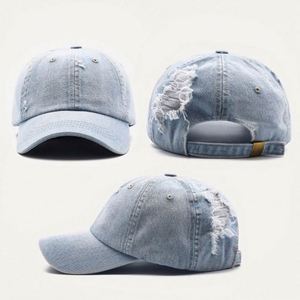 OEM Custom Plain Blank Worn Out Denim Baseball Cap,Unisex Distressed Denim Fabric Dad <b>Hat</b>,Luxury Gorras Washed Blue Jeans Cap - Product Image 1