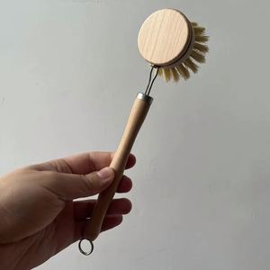 Wooden Handle Natural Sisal Bristle Cleaning Dish <b>Brush</b> Pot Pan Bowl <b>Scrub</b> <b>Brush</b> for Kitchen - Product Image 4