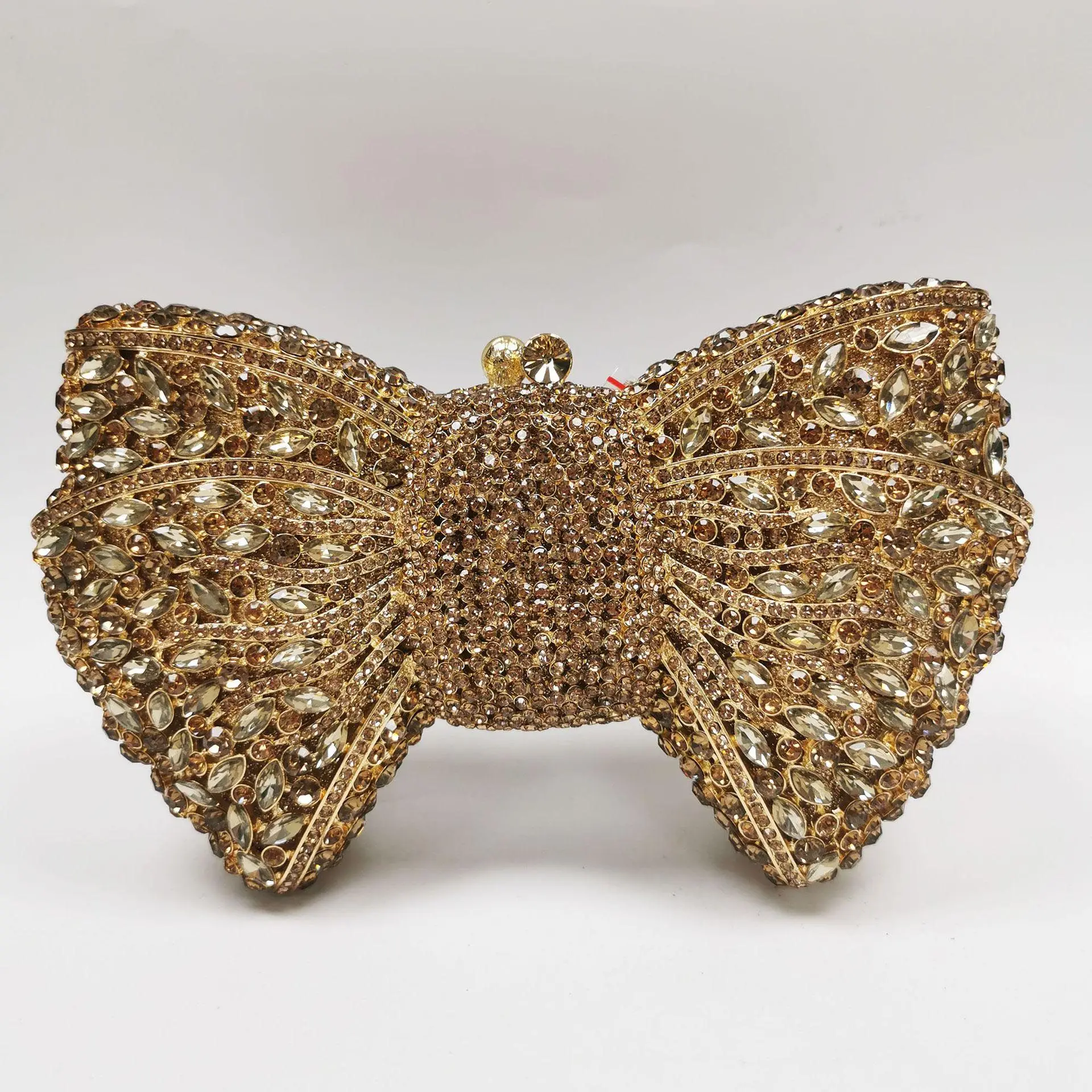2023 Wholesale Luxury Women Gold Shiny Bow Crystal Rhinestone Bag Bridal Evening Clutch Bag