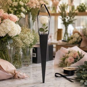 Boîte Cadeau Portable pour <span class=keywords><strong>Rose</strong></span> Unique avec Fenêtre Transparente en PVC, Boîte Conique en Papier avec Poignée pour Présent Floral de la Saint-Valentin - Product Image 5