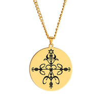 HLSS120-139 Collier Pendentif en Acier Inoxydable Or avec Symbole Veve Vaudou Bijou Breloque Sigil Amulette Talisman Lwa Loa