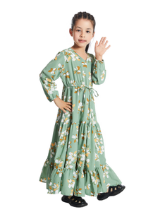 Abito Islamico per Bambini del Sud-Est Asiatico, Jalabiya Araba di Dubai con Stampa Floreale, Vestiti Musulmani per Ragazze - Product Image 4