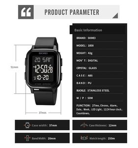 <span class=keywords><strong>Skmei</strong></span> <span class=keywords><strong>1858</strong></span> vente en gros classique hommes montre numérique élégant élastique étanche affichage numérique Simple montre-bracelet décontractée - Product Image 5