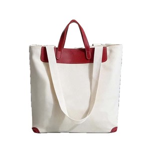 Sailing Canvas Tote Bag Beige Red Trim Minimalist Style Women's Everyday Use - Product Image 1