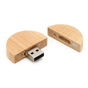 หน่วยความจำแฟลชดิสก์ U ไม้กลมแยกได้พร้อมฝาไม้เป็นมิตรกับสิ่งแวดล้อม - Product Image 3
