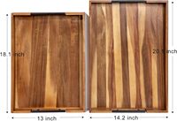 Plateau de service en bois d'acacia avec poignées en métal noir
