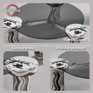 Ensemble de tables basses minimalistes Bases <span class=keywords><strong>effet</strong></span> <span class=keywords><strong>marbre</strong></span> en <span class=keywords><strong>verre</strong></span> trempé pour espaces résidentiels haut de gamme <span class=keywords><strong>Table</strong></span> <span class=keywords><strong>basse</strong></span> - Product Image 3