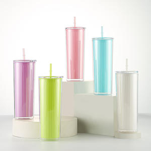 760ML新款网红情侣水瓶塑料杯带盖吸管立式图案直塑料杯 - Product Image 1