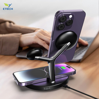 Chargeur sans fil magnétique 3-en-1 ETECH EWL-22111-C, charge rapide 15W, port Type-C 5V/3A, matériau ABS, téléphone + montre + charge