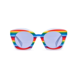 Lunettes de soleil œil de chat, monture rayée à bord complet, verres miroir roses, protection solaire pour femmes adultes - Product Image 5