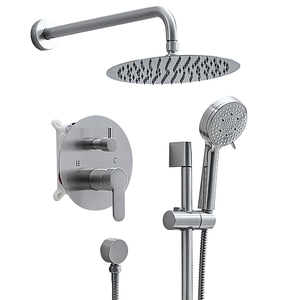 Grifo Monomando de latón y níquel cepillado con barra deslizante, rociador de ducha de lluvia de 5 funciones, juego mezclador de ducha de baño - Product Image 1