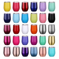 Verre à vin isotherme en acier inoxydable à double paroi avec logo personnalisé, sans pied, 12 oz, avec couvercle