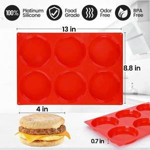 MUYULINS Factory Red 6-Cup LFGB Platinum Grade Non-Stick BPA Free <b>Large</b> Silicone Brownie <b>Pan</b> American Muffin Cake Baking Mold - Product Image 5