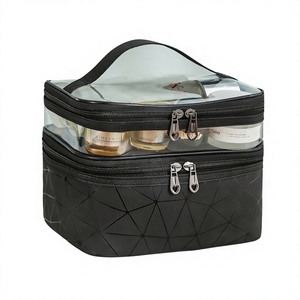 New PU Cosmetic Bag Portable Cosmetic <b>Storage</b> Pouch Travel <b>Toiletry</b> Bag PVC Double Layer Transparent <b>Storage</b> Bag - Product Image 1