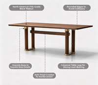 Table de salle à manger en bois massif avec pieds courbes, bord biseauté en noyer, grande table de conférence à joints mortaise et tenon