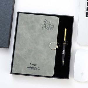 Customized Laser Logo No MOQ A5 Notebook Set Business Notepad Thickened Round Buckle Simple Faux Leather Notebook Gift Set - Product Image 4