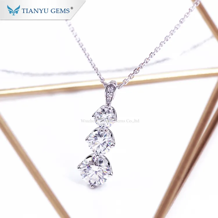 Tianyu custom jewelry three moissanite diamond 14k 18k platinum white gold jewelry necklace