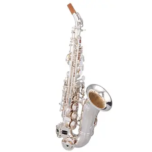 Saxofón soprano curvo, chapado en plata, profesional, con bolsas y accesorios Premium