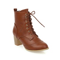 Bottines à lacets à talons hauts pour femmes, bottines à lacets ajourées, style coréen, grandes tailles
