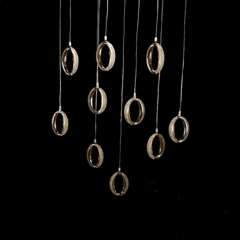 Lustre en cristal à 10 têtes avec pendentifs anneaux