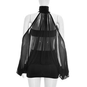 Viviblook Q26DS063 Vestido de Verano para Mujer, Nuevo Vestido Ajustado Sexy con Cuello Alto y Transparencias, Mini Vestido con Top sin Tirantes - Product Image 3
