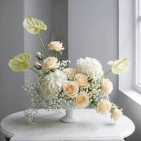 Bouquet de roses artificielles au toucher réel, 5 têtes de roses en soie pour centre de table de mariage, décoration de table à domicile, décoration florale bohème pour mariée