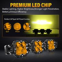 Projecteur de travail LED cube ambre 4,5 pouces 90W 6000LM à 3 modules, étanche IP67, en aluminium, connectable, éclairage extérieur automobile tout-terrain