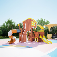 Équipement de jeu extérieur en bois et acier à thème, avec doubles toboggans, pour enfants, idéal pour les écoles et les parcs publics – Direct Usine