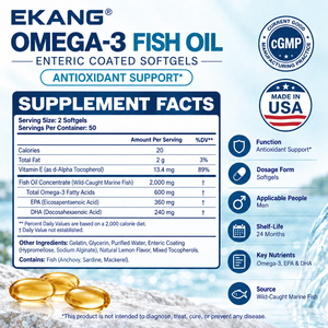 Fabriqué aux États-Unis, huile de poisson oméga 3, gélules entéronnellement enrobées, 100 gélules, complément alimentaire pour hommes - Product Image 2