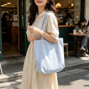 Vintage Striped Tote Retro Handheld Shopping With <b>Stitched</b> Handle for Women Large Capacity Reusable Grocery Bag - Product Image 1