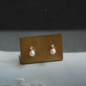 Venta al por mayor 9K Gold Stud Pendientes Onyx Minimal Dainty Victorian Royal Wedding Bridesmaid Trendy Jewelry Kj242 - Product Image 3