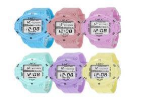 Kids Digital Watch Square Mixed Colors 10m Water Resistant Plastic Case Buckle Clasp 30mm Dial 20cm Band Button Battery