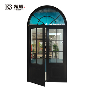 Porte en aluminium de style arche avec fenêtres latérales, à rupture de pont thermique, ignifuge, insonorisée, étanche, style français européen - Product Image 2