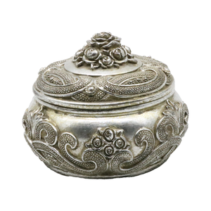 Joyero de resina dorada antigua Organizador de almacenamiento vintage ecológico con decoración floral sofisticada y tapa de diseño clásico - Product Image 3