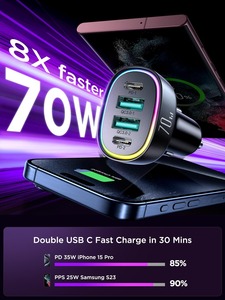 Chargeur de voiture haute puissance 70W 4 ports USB Type C PD3.0 QC3.0 <span class=keywords><strong>PPS</strong></span> charge rapide avec chargeur et adaptateur intelligent Smart IC - Product Image 3