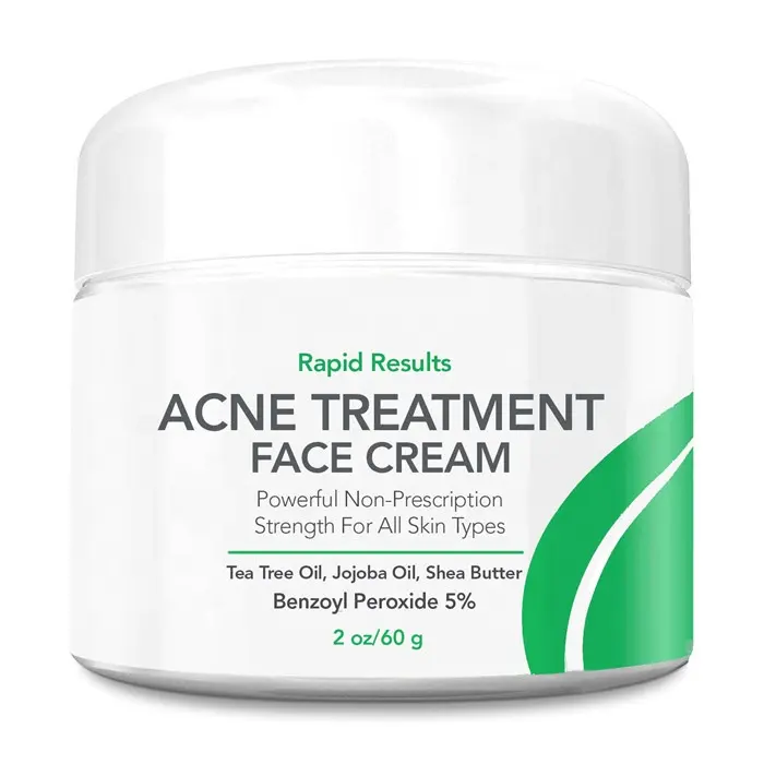 Private Label 5% Benzoyl Peroxide Spot Treatment Acne Serum Cream Pimple Cream with Tea Tree Oil for Acne Serum