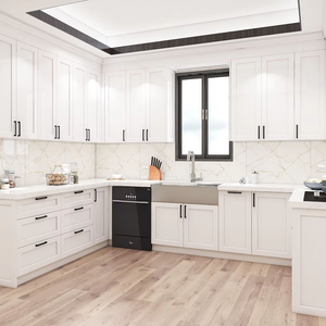 Armoire de <span class=keywords><strong>cuisine</strong></span> de style farmhouse peinte sur mesure, couleur au choix |   Haut blanc, <span class=keywords><strong>bas</strong></span> marine |   MDF personnalisé |   Fabricant - Product Image 3