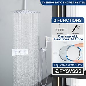 12 Inch Full Body Rain <strong>Shower</strong> System Ceiling Mount <strong>Dual</strong> Function Thermostatic Faucet Set <strong>Overhead</strong> Rainfall <strong>Shower</strong> <strong>Head</strong> Diverter - Product Image 2