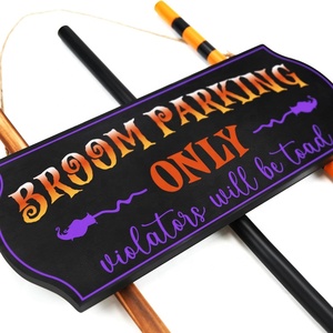 Factory Price Halloween <strong>Witch</strong> Broom Hanging <strong>Sign</strong> and 3 Wooden Decorations Home D&eacute;cor Items - Product Image 3