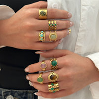 Ensemble de bagues en acier inoxydable plaqué or avec pierres précieuses colorées, style vintage français, empilables, bijoux pour femmes, à porter au quotidien