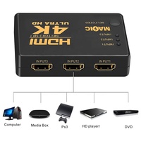En stock Commutateur HDMI CE 4K haute vitesse, séparateur HDMI 3x1, 3 entrées 1 sortie, Ultra HD avec télécommande, câble infrarouge, commutateur HDMI