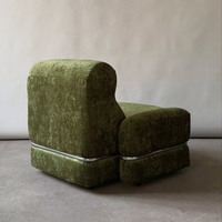 Vente directe usine – Fauteuil design vintage vert olive, style Mid-Century Bauhaus, en chenille et acier inoxydable, pour la détente