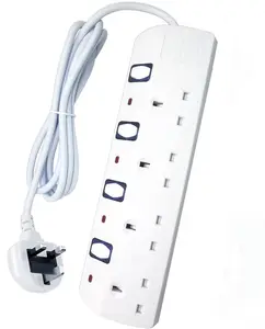 Extension Lead 4 Way Switches Plug Extension with 2M Cable, Multi Socket Home Electronics, Mountable Power Strip, White