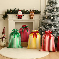 Sac de Noël en toile à rayures arc-en-ciel avec logo personnalisé, grand sac cadeau réutilisable en velours avec cordon de serrage pour la décoration des fêtes