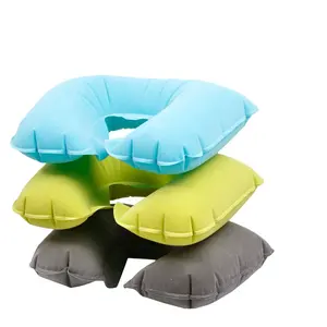 Travel Personalized Hot Sale U-shaped PVC Flocking Folding Inflatable Travel Neck Pillow