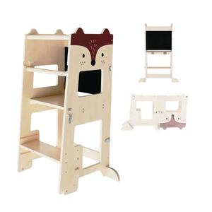 Torre de aprendizaje de madera maciza 3 en 1, silla de escalada Montessori plegable para niños con pasamanos - Product Image 3
