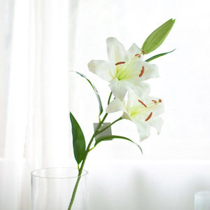 Altri Fiori e Piante Decorative, Steli di Fiori Artificiali Realistici per Decorazioni Matrimoniali, Grandi Dimensioni, 3 Teste, <span class=keywords><strong>Giglio</strong></span> Bianco - Product Image 4