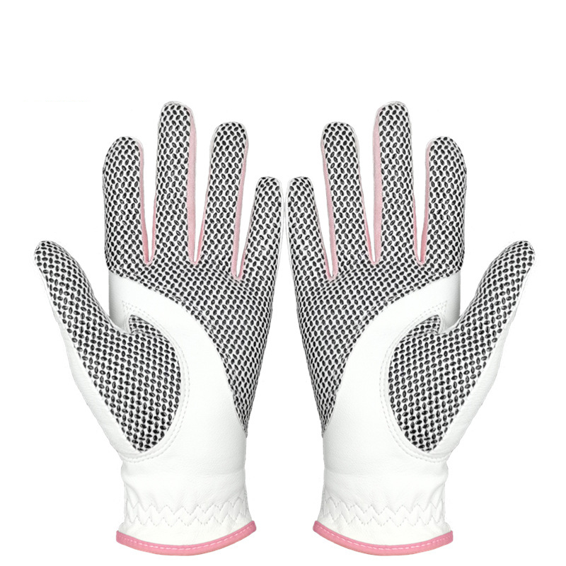 Оптовая продажа, женские износостойкие дышащие перчатки для гольфа из овечьей кожи с логотипом на заказ