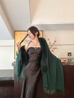 WJ [Flowing Cloud Yarn] Poncho en poils de chèvre et fourrure de renard avec col en fourrure de renard, robes de mariée, cheongsams, vêtements d'extérieur rétro de style chinois